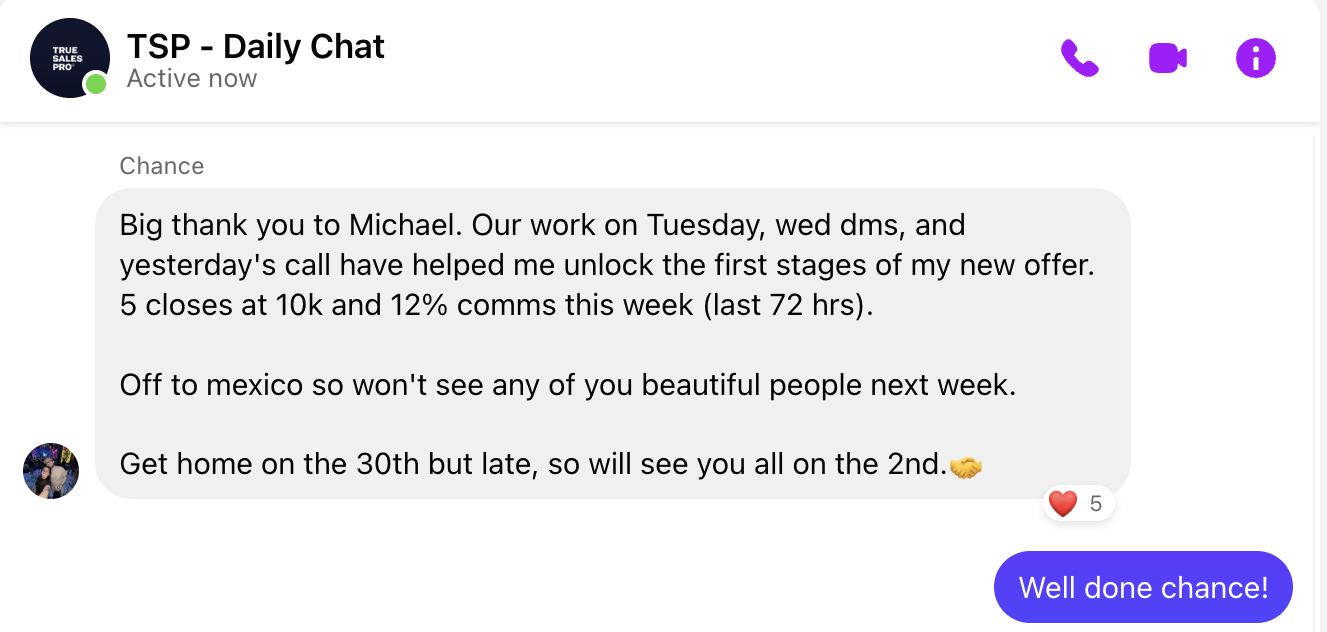 Message Chance posted to the TSP group chat
