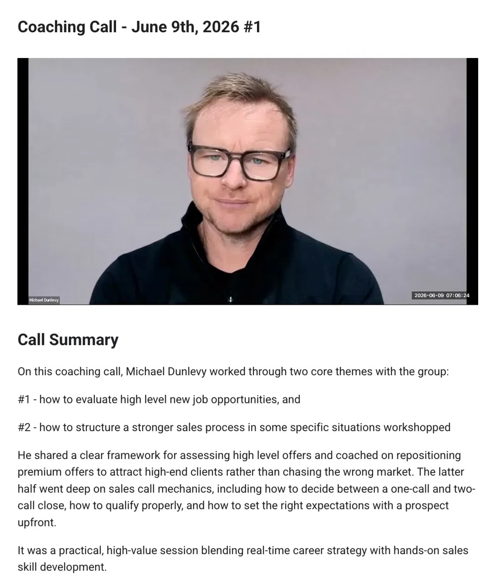 TSP coaching call recording - June 9th, 2026, with call summary