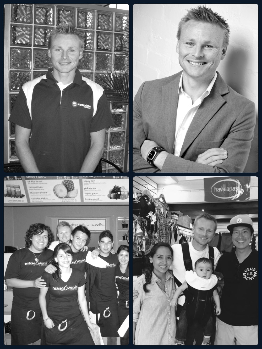 Four roles across fifteen years: personal trainer, corporate sales, smoothie business, retail