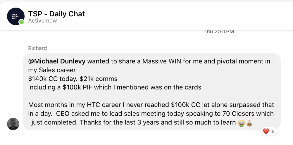 Message Richard posted to the TSP group chat